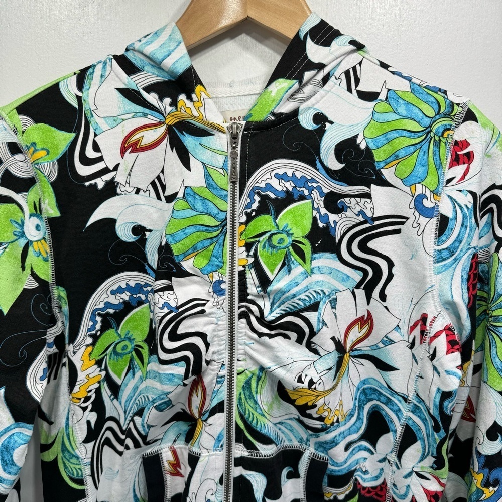 One World Special Issue Y2K 100% Cotton Bold Colorful Floral Print Zip Up Hoodie - Picture 10 of 11